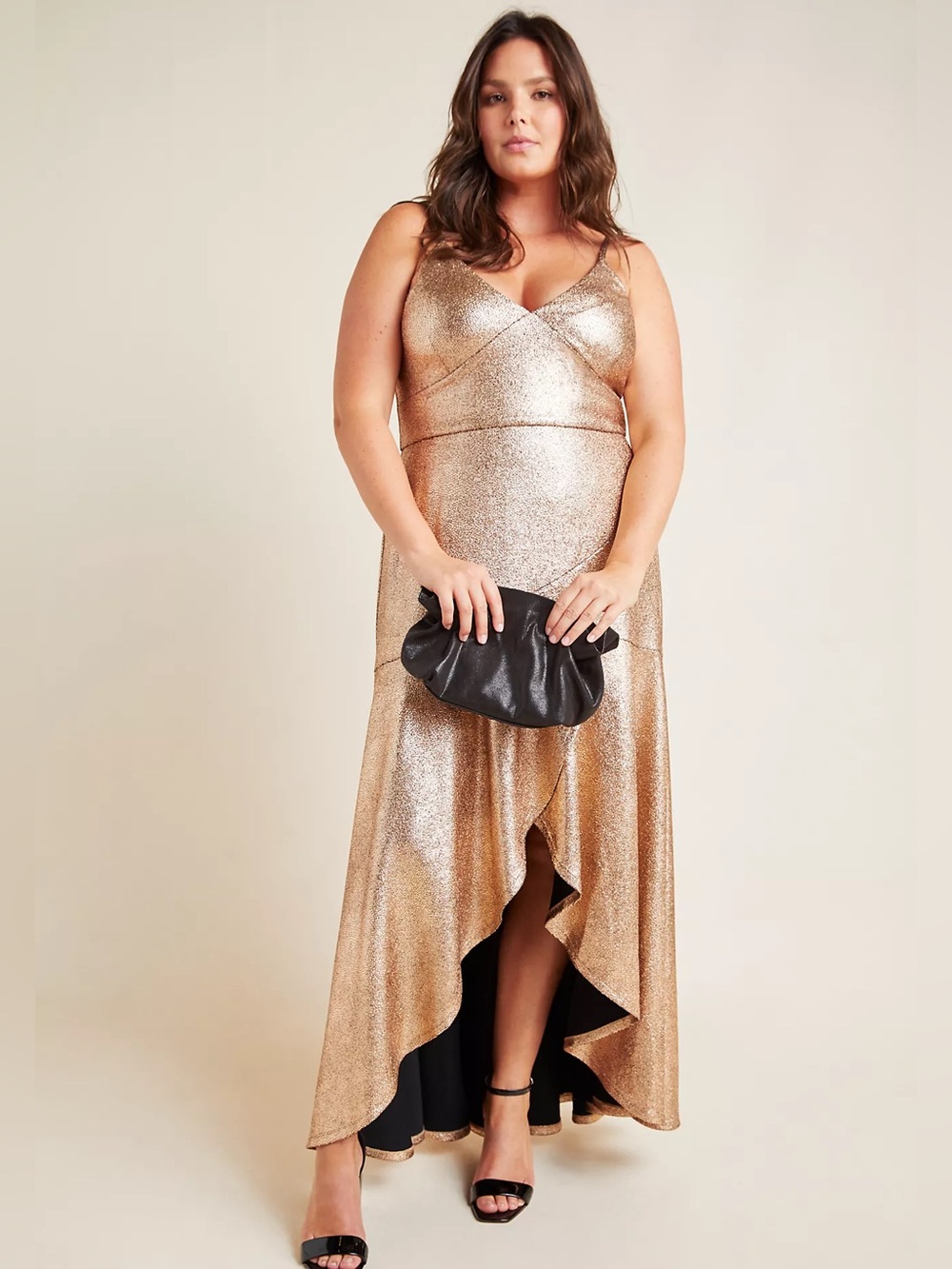 NWT Anthropologie Hutch Vicky Metallic Maxi Dress 14 Gold High Low Gala Glam